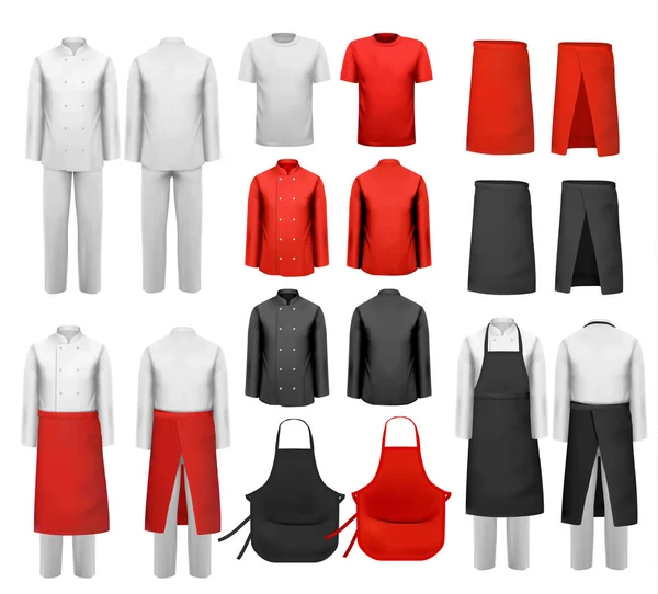 Grote reeks van culinaire kleding, wit en rood past en schorten. Ve — Stockvector