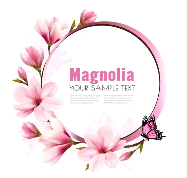 Природний фон з квітковою гілкою рожевих квітів і маслом — стоковий вектор