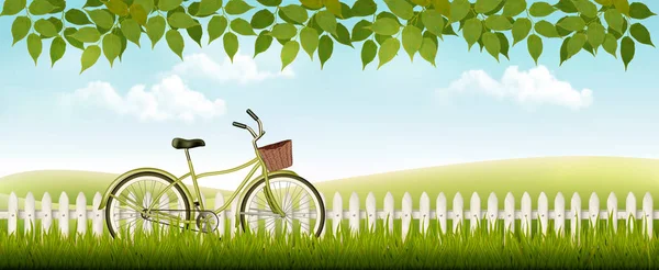 Natuur weide landschap met een fiets. Vector. — Stockvector