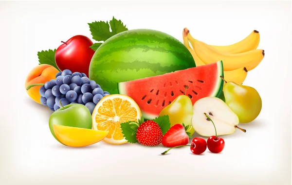 Big collection of different fresh fruit. Vector. — Stock Vector