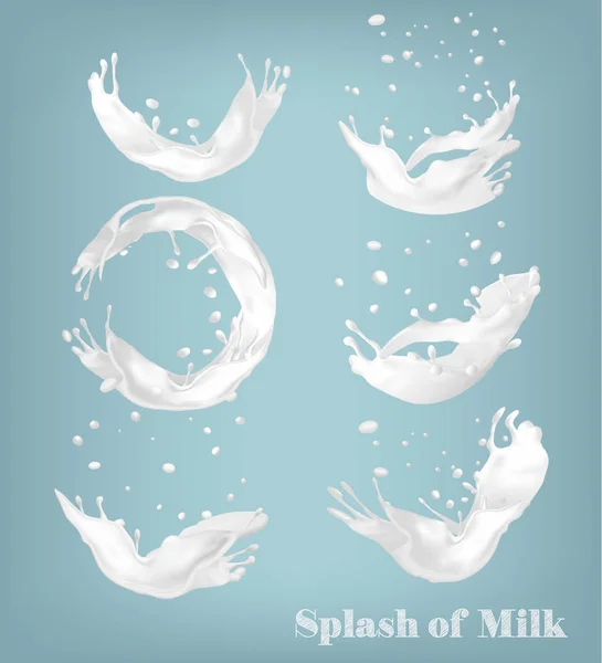 Schizzo di latte su fondo trasparente. Set vettoriale — Vettoriale Stock