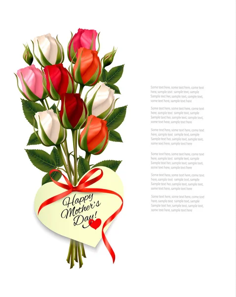 Красные розы в форме сердца, записка ко Дню Матери и красный ри — стоковый вектор