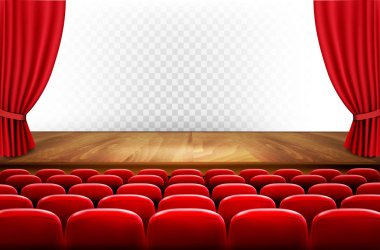 Saydam arka önünde kırmızı sinema ya da tiyatro oturma sıraları