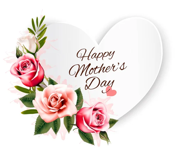 Happy Mother's Day background with a heart-shaped card and color — Stock Vector