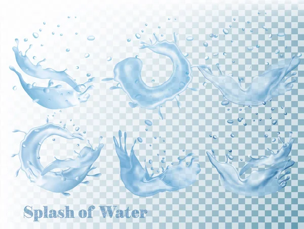 Splash of water on transparent background. Vector set — Stock Vector