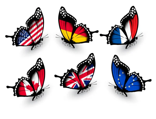 Ensemble de papillons avec différents drapeaux. Vecteur — Image vectorielle