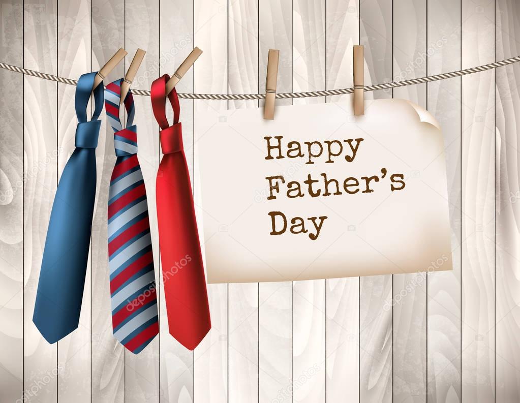 Happy Father's Day Background With A Three Ties On Wooden Backdr