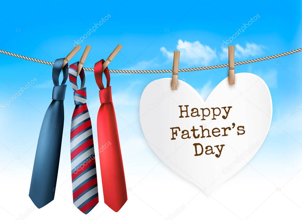 Happy Father's Day Background With A Three Ties On Rope. Vector 
