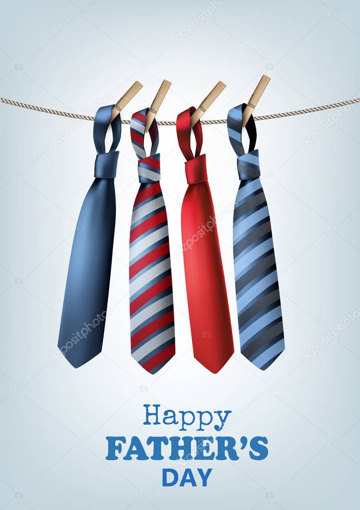 Happy Father's Day Background With A Colorful Ties On Rope. Vect