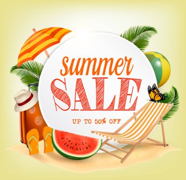 Renkli plaj öğeleri ile yaz Satılık şablon vektör Banner.