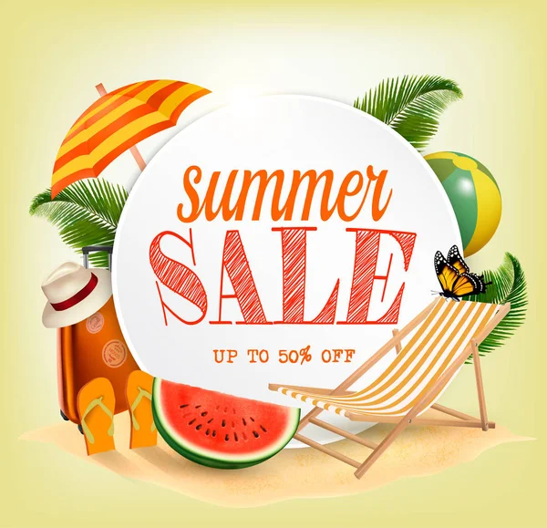 Renkli plaj öğeleri ile yaz Satılık şablon vektör Banner.