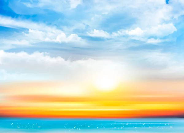 Coucher de soleil ciel fond avec des nuages transparents et la mer. Vecteur il — Image vectorielle