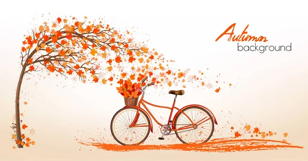 Φθινοπωρινό φόντο με ένα δέντρο και ένα πολύχρωμο φύλλα. Διάνυσμα. — Διανυσματικό Αρχείο