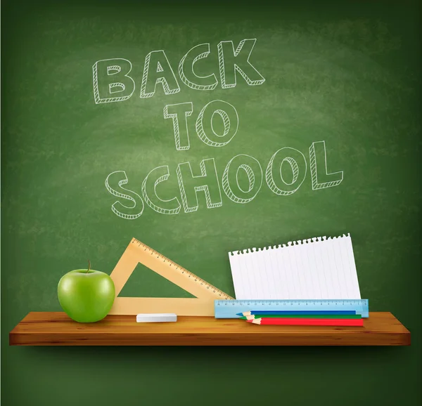 Back to School background With Supplies Tols and Chalkboard. Lay — Stock Vector