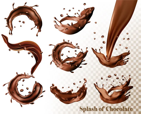 Gran juego de chapoteo de chocolate sobre fondo transparente. Vector — Archivo Imágenes Vectoriales