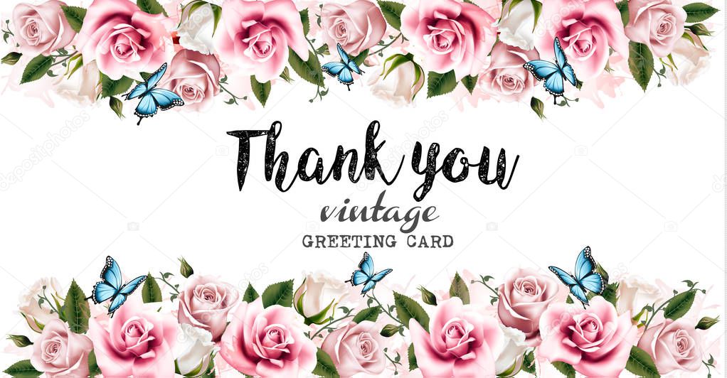 Natural vintage greeting card with roses. Vector.