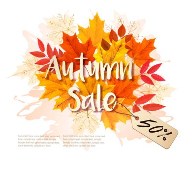 Renkli yaprakları ile sonbahar Satılık kartı. Vektör.
