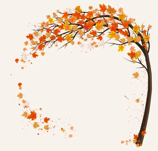 Bir ağaç ve bir renkli yaprakları ile sonbahar arka plan. Vektör.