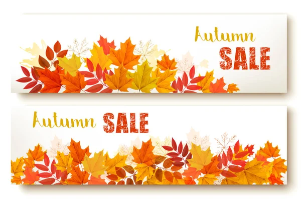 Zwei abstrakte Herbstbanner mit bunten Blättern — Stockvektor