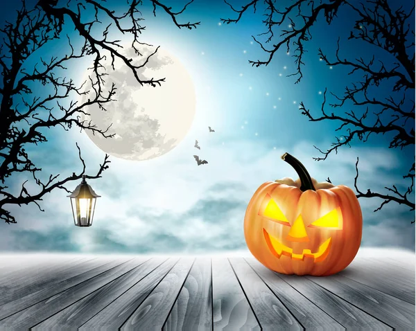 Fundo de Halloween assustador com abóbora e lua. Vetor . —  Vetores de Stock