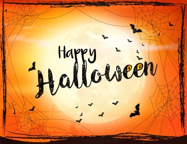 Yarasa, örümcek ve ay ile korkunç Cadılar Bayramı arka plan. Vektör... V