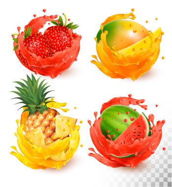 Meyve suyu giriş kümesi. Mango, çilek, karpuz, pineap