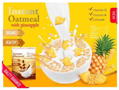 Berry reklam konsepti ile anlık yulaf ezmesi. B akan süt