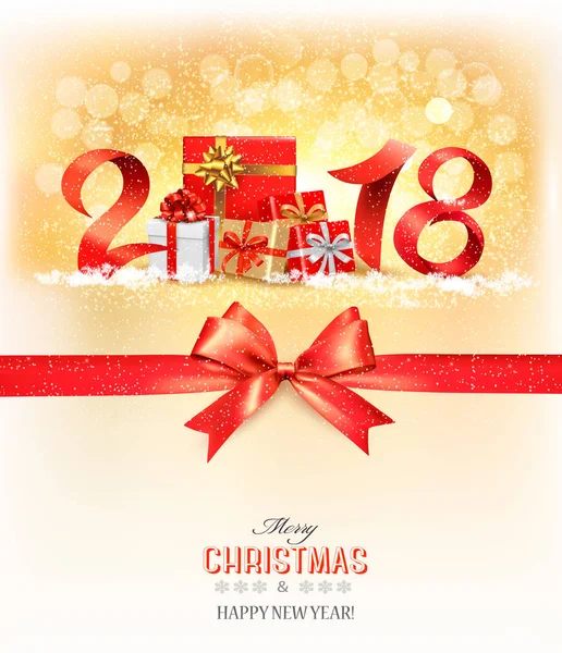 Sfondo Capodanno con un 2018 e scatole regalo e nastro rosso. V — Vettoriale Stock