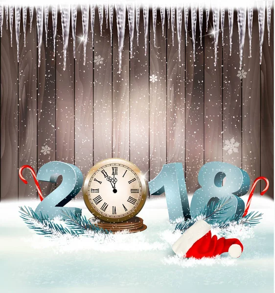 С Новым 2018 годом, Санта-Клаус и часы. Вектор . — стоковый вектор