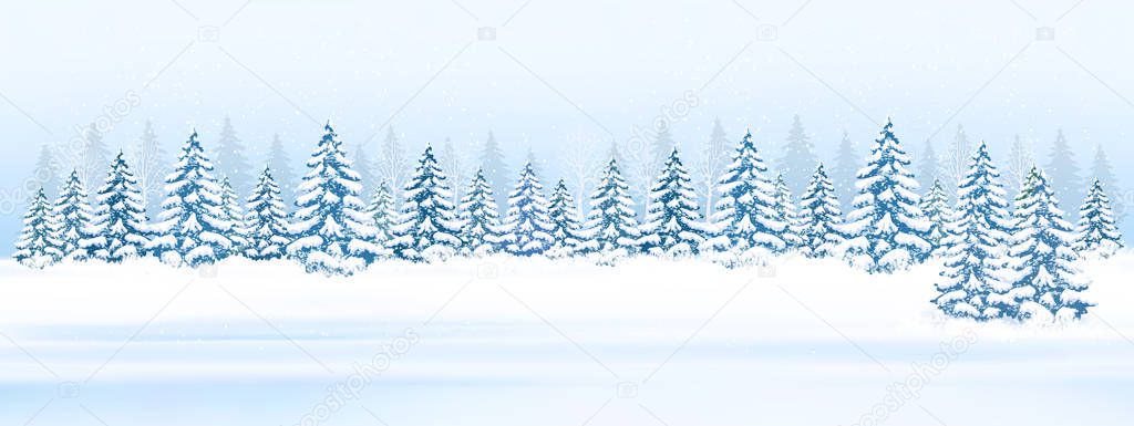 Christmas winter landscape background. Vector. 