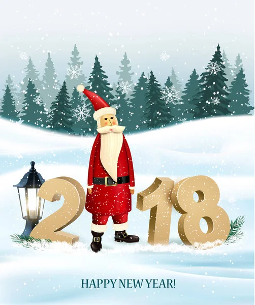 Feliz Año Nuevo 2018 fondo con regalos y Santa Claus. Ve. — Archivo Imágenes Vectoriales