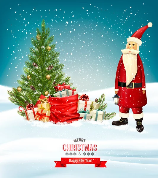 Weihnachten Hintergrund mit einem Geschenk-Boxen und Weihnachtsmann. Vektor. — Stockvektor