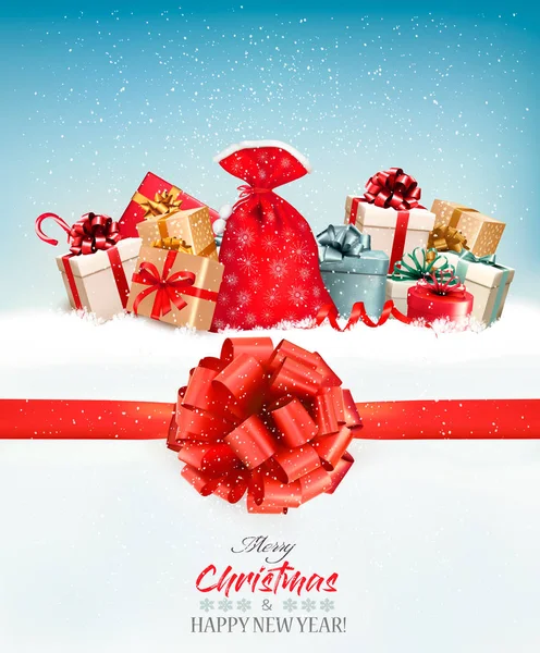 Vrolijk Kerstmis achtergrond met de takken van de boom en kleurrijke gi — Stockvector