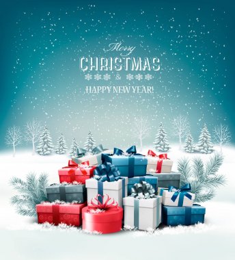 Neşeli Noel arka plan ağaç ve renkli gi dalları ile