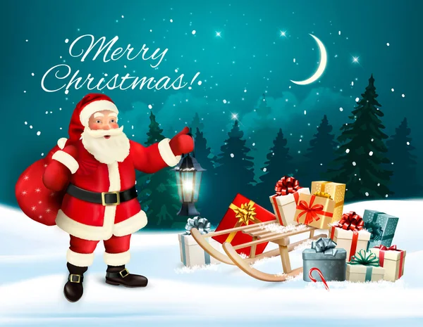 圣诞假日背景与圣诞老人拿着麻袋 — 图库矢量图片