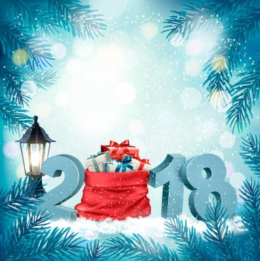 Noel tatil arka plan ile hediye ile 2018 ve kırmızı çuval