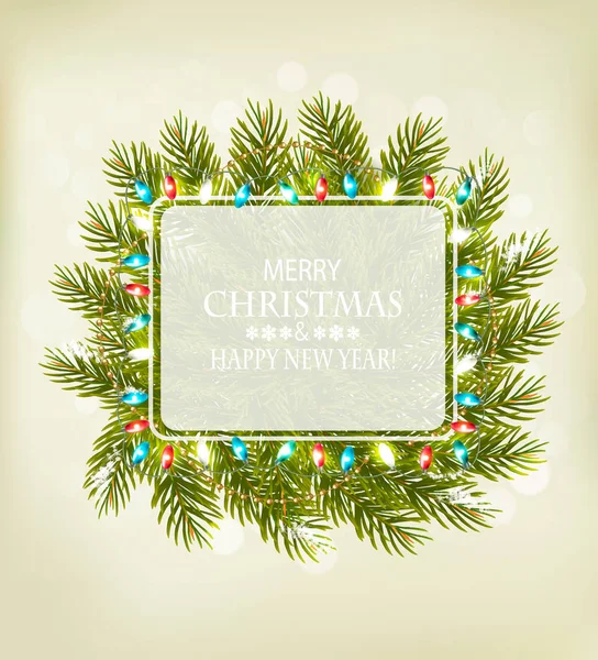 Διακοπές Χριστουγέννων φόντο με μια κάρτα δώρο και ένα πολύχρωμο gar — Διανυσματικό Αρχείο