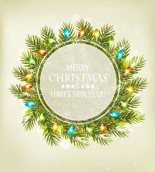 Διακοπές Χριστουγέννων φόντο με μια κάρτα δώρο και ένα πολύχρωμο gar — Διανυσματικό Αρχείο