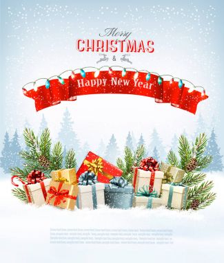 Neşeli Noel tatil arka plan ağaç ve col dalları ile