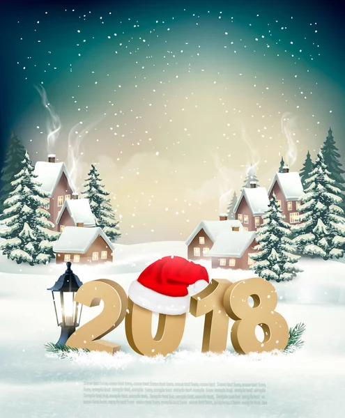 Nouvel An Fond de vacances avec 2018 et Santa Hat. Vecteur . — Image vectorielle