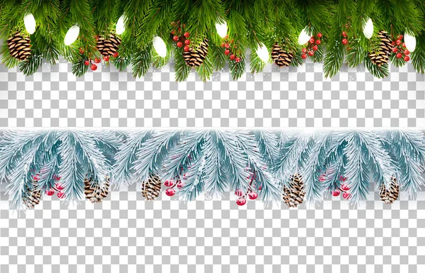 Duas placas de férias de Natal com galhos de árvore e pinho e — Vetor de Stock
