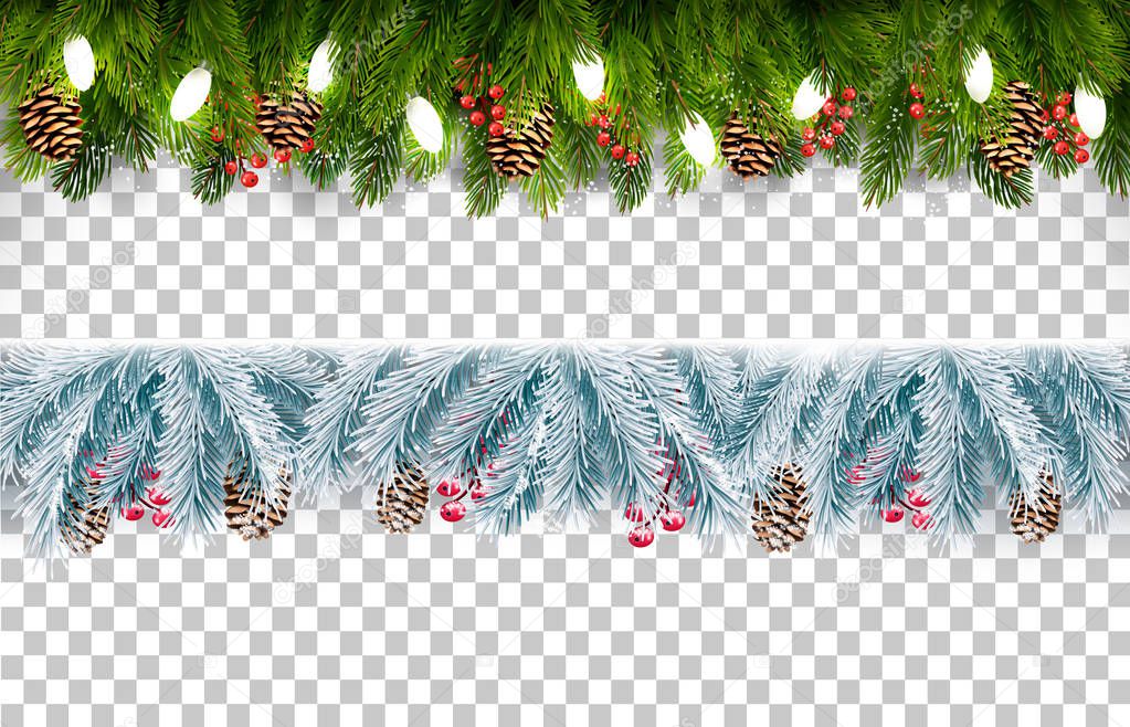 Two Christmas holiday boards with branches of tree and pine and 