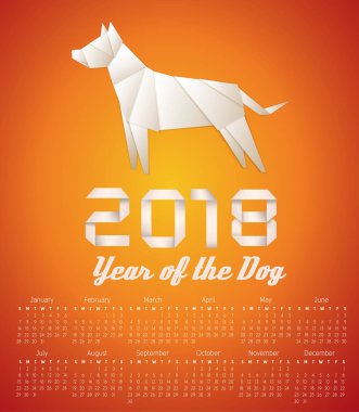 2018 yıl köpek takvimi. Vektör. 