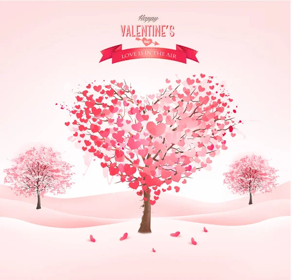Valentine's day landscape with heart shaped trees. Vector. — Stock Vector