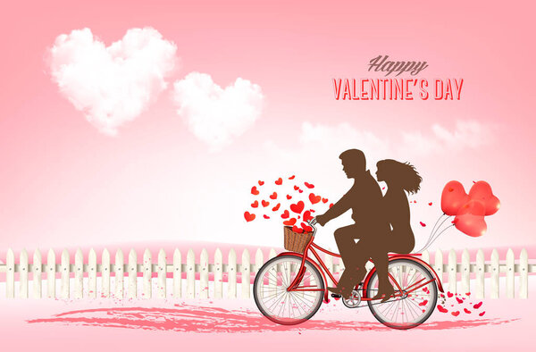 Valentine's Day background with a heart shaped trees and a bicyc
