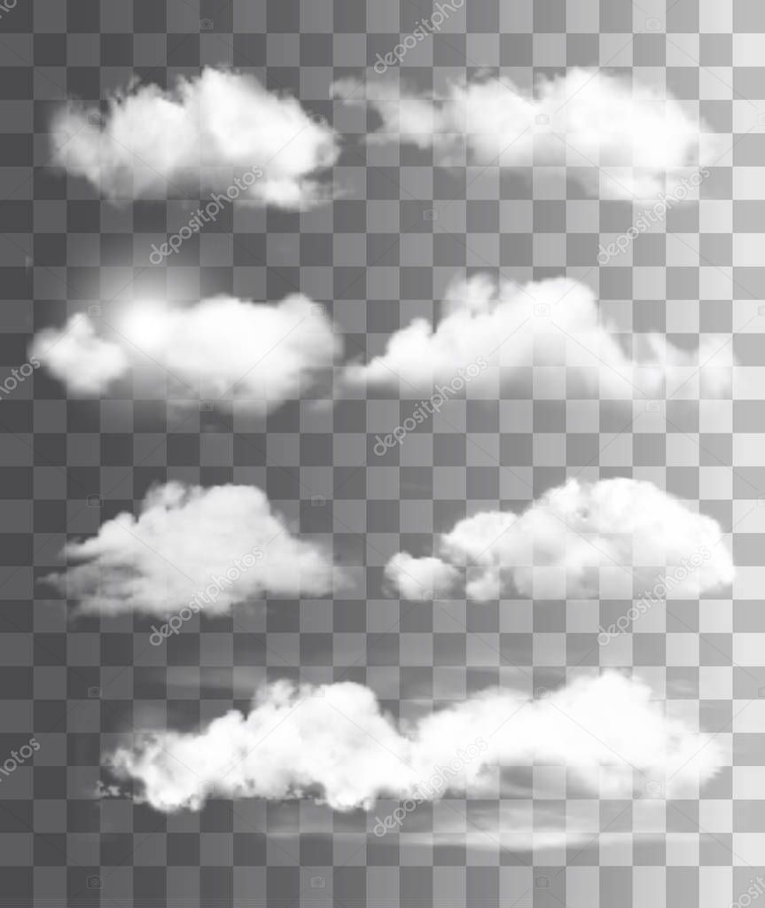 Set of transparent different clouds. Vector. 