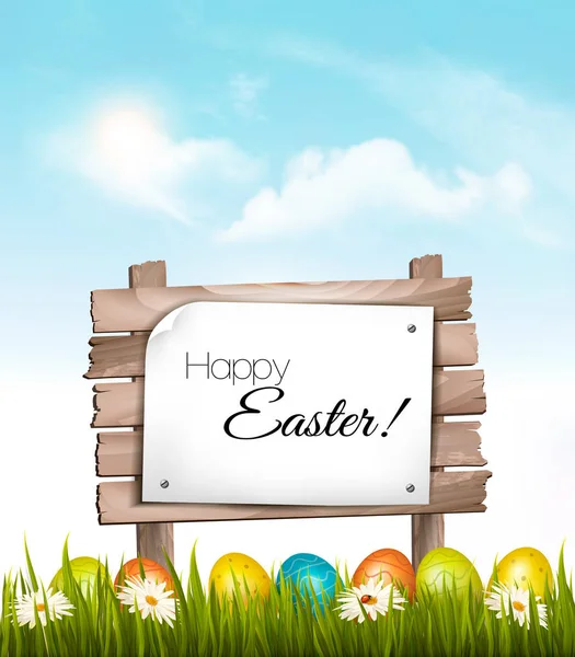 Happy Easter background. Easter eggs and a chocolate bunny. Vect — Stock Vector