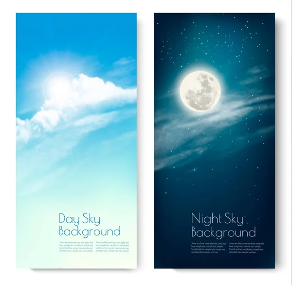 昼と夜の空のバナー - を対照的な 2 つ。ベクトル. — ストックベクタ