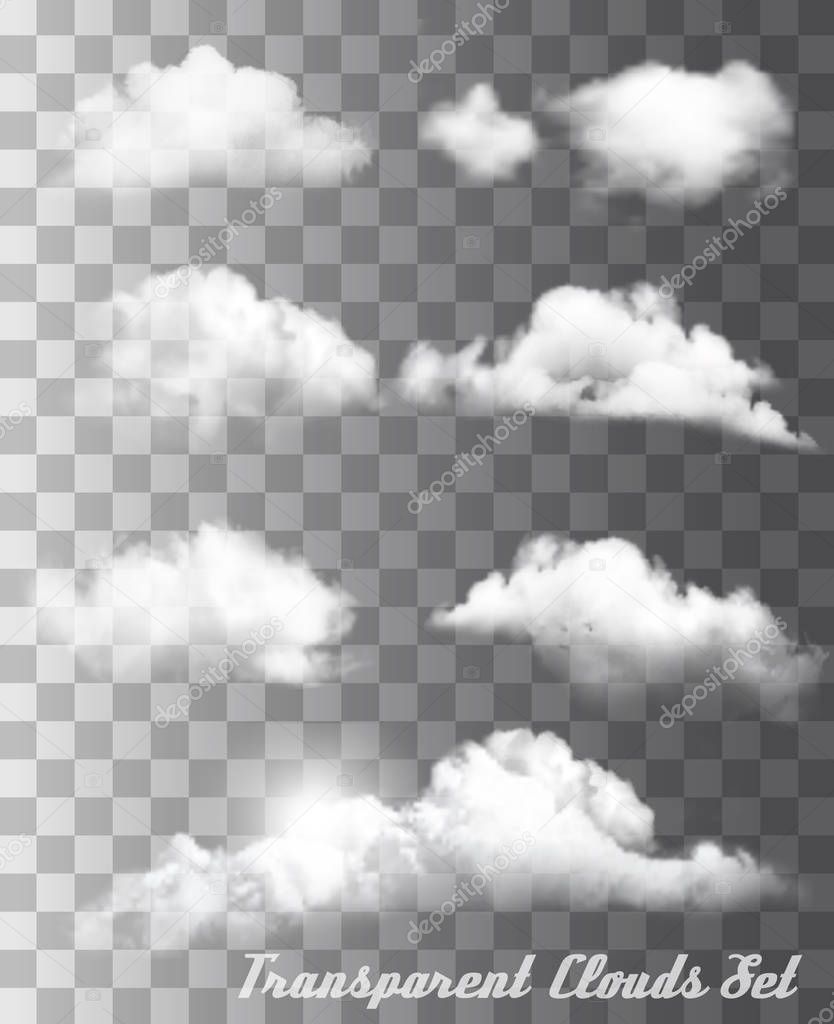 Set of transparent different clouds. Vector. 