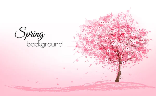 Beautiful background with a pink blooming sakura tree. Vector. — Stock Vector